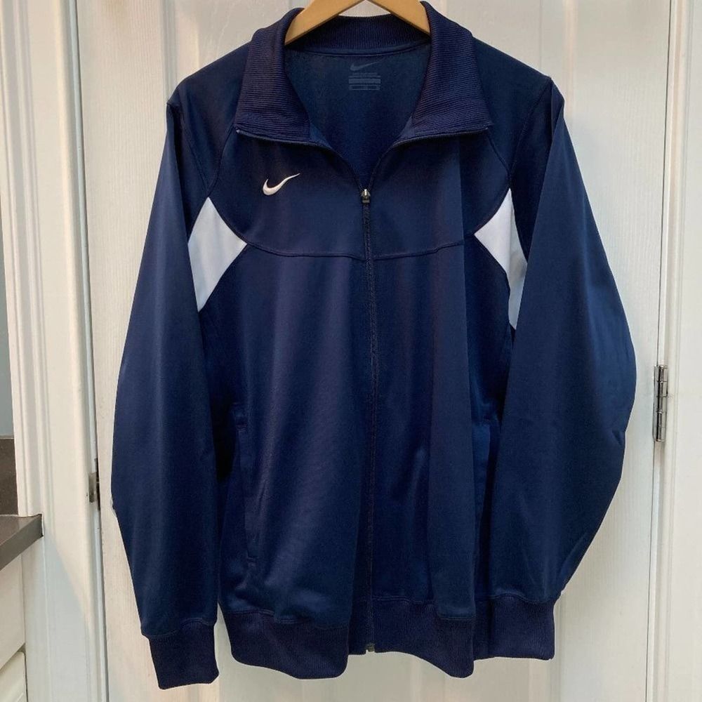 Nike Athletic Track Jacket Navy Full Zip Blue and White Size XL